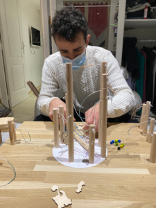 David Carmona, co-author, with the first prototype of Nekojima in 2021